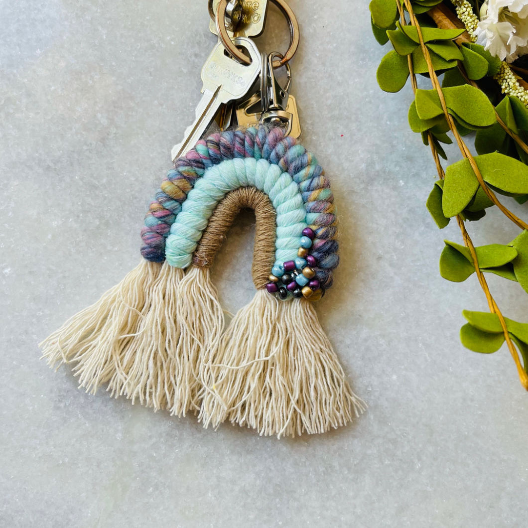 Blue brown rainbow keychain